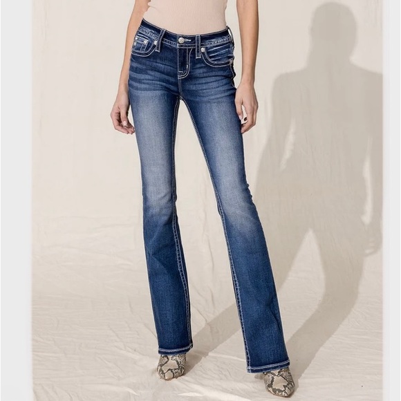 Miss Me Vintage Wash Rhinestone Bootcut Jeans - Picture 14 of 14